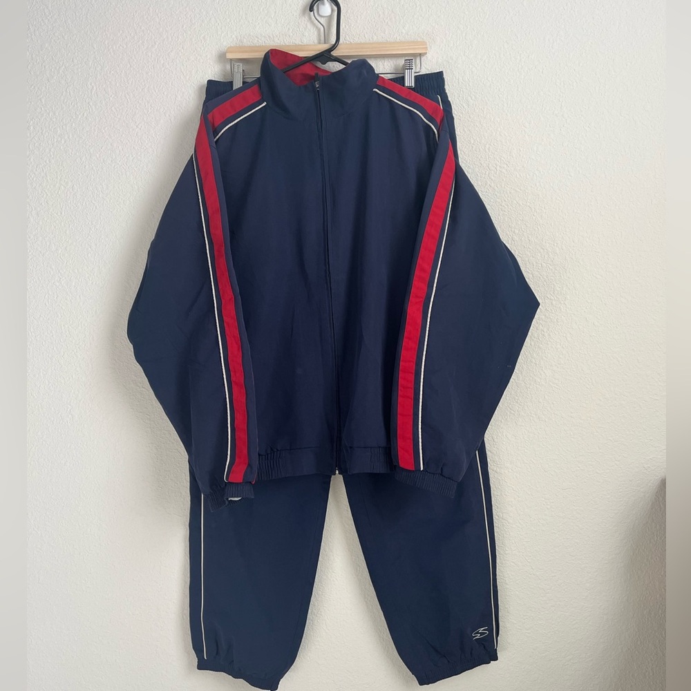 Simply for sports track suit Navy and Red jacket and pants men’s size large